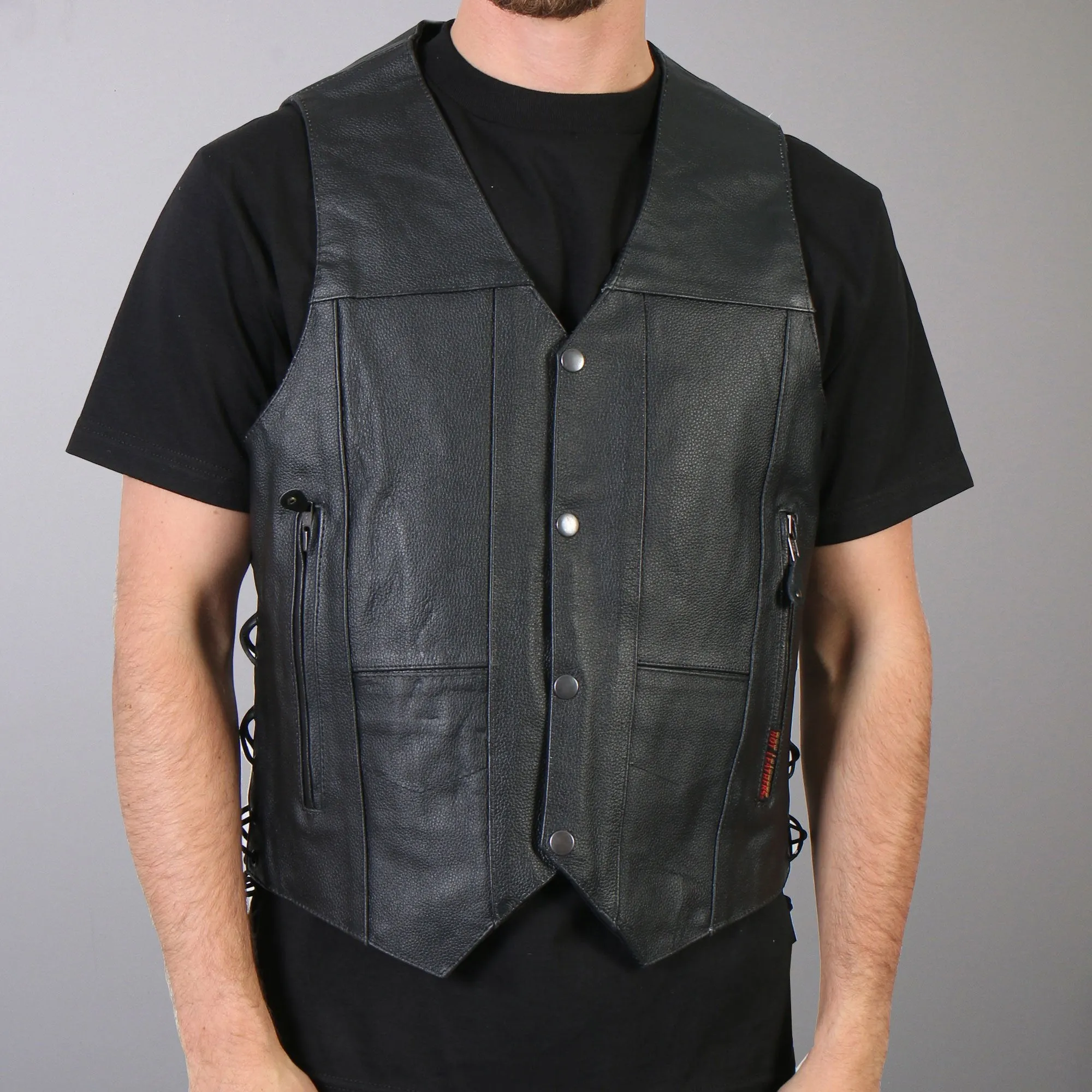 Men's 10 Pocket Leather Vest, VSM1034-HL