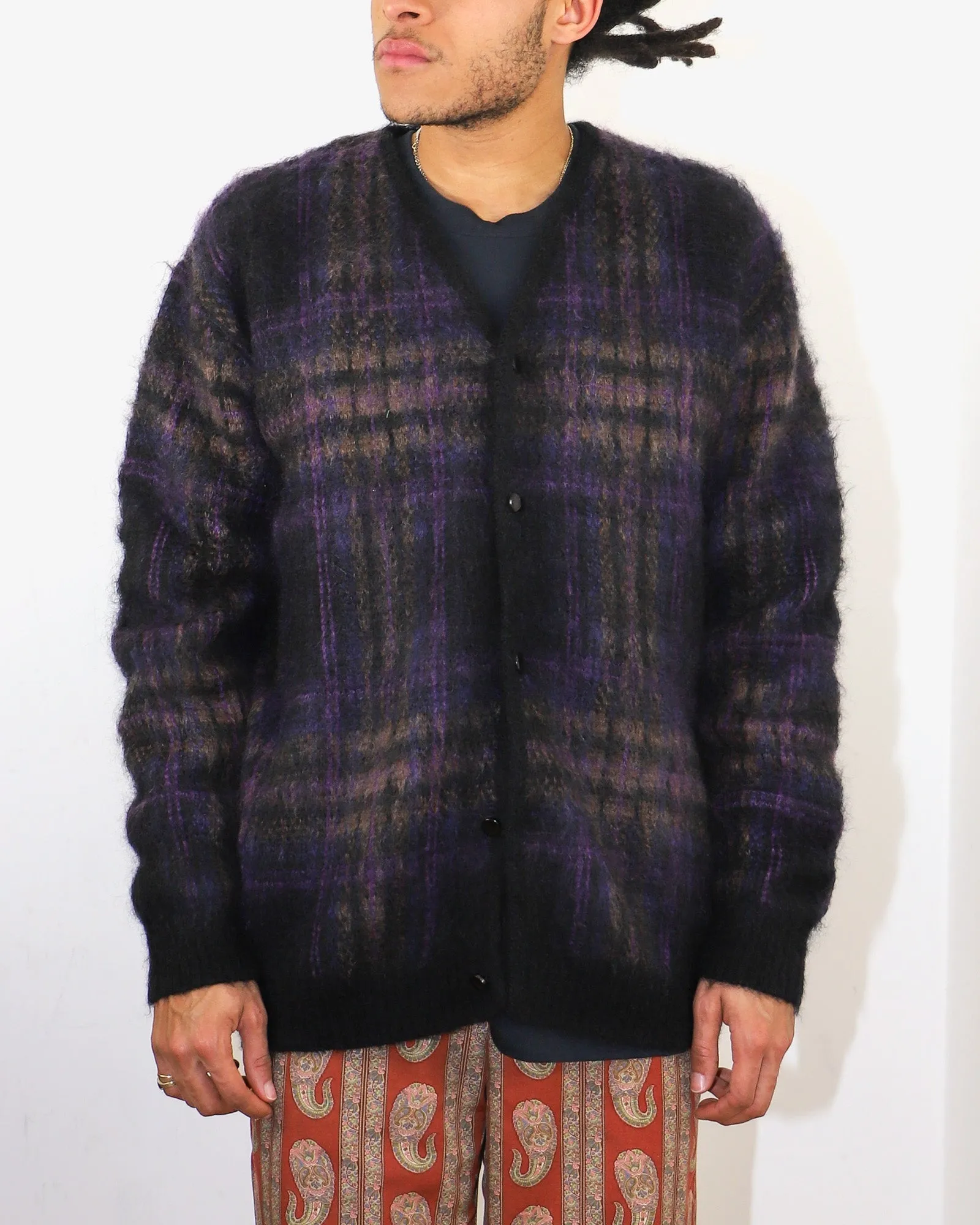 Mohair Cardigan – Taupe Plaid