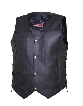 Motorcycle Leather Classic Side Lace Biker Vest GUN POCKET Men  SKU#2632-HX