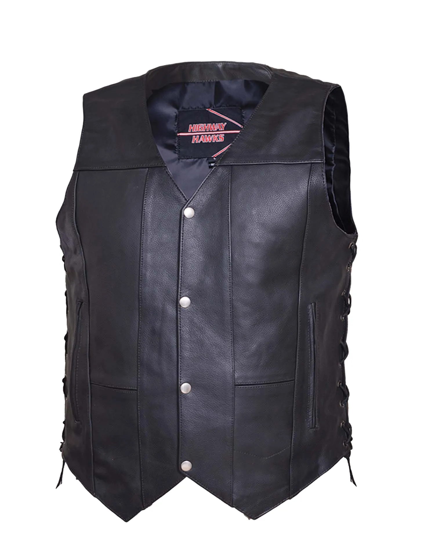 Motorcycle Leather Classic Side Lace Biker Vest GUN POCKET Men  SKU#2632-HX