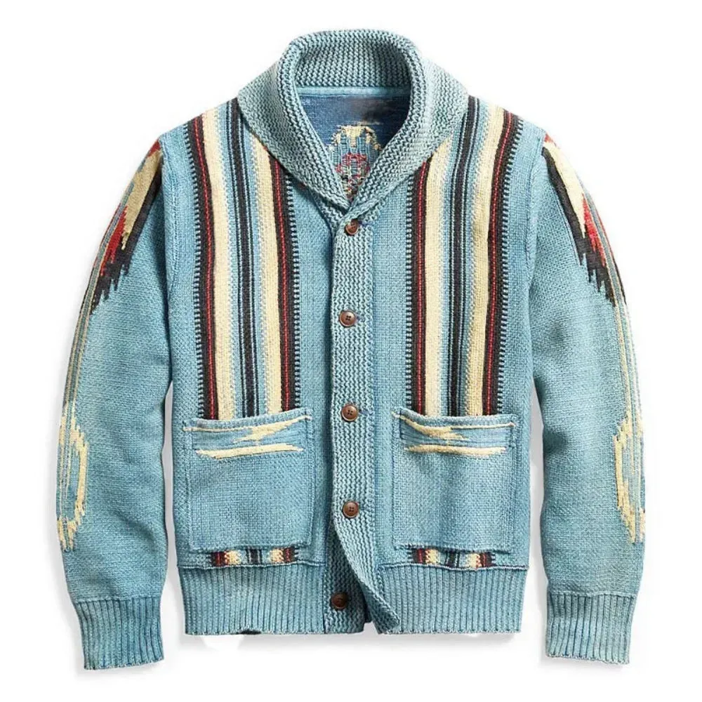 Native American Inspired Mens Autumn Warm Winter Knitted Cardigan Sweater Jacket