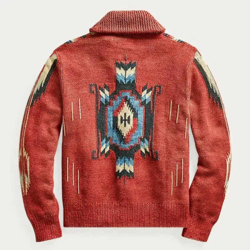 Native American Inspired Mens Autumn Warm Winter Knitted Cardigan Sweater Jacket