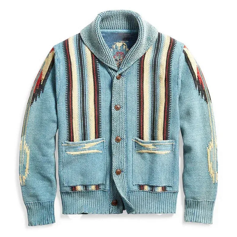Native American Inspired Mens Autumn Warm Winter Knitted Cardigan Sweater Jacket