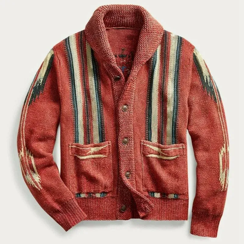 Native American Inspired Mens Autumn Warm Winter Knitted Cardigan Sweater Jacket