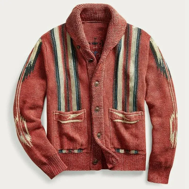 Native American Inspired Mens Autumn Warm Winter Knitted Cardigan Sweater Jacket