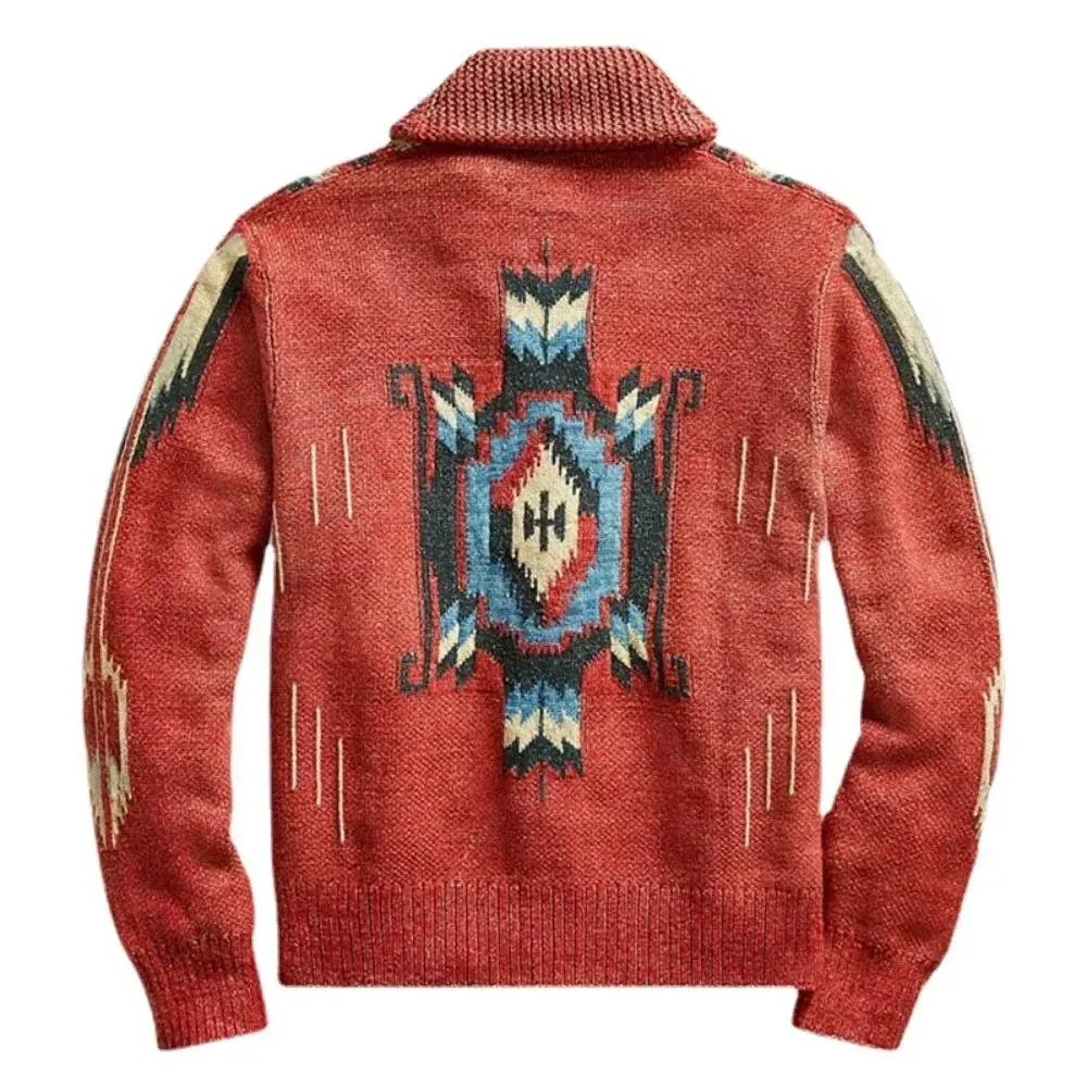 Native American Inspired Mens Autumn Warm Winter Knitted Cardigan Sweater Jacket