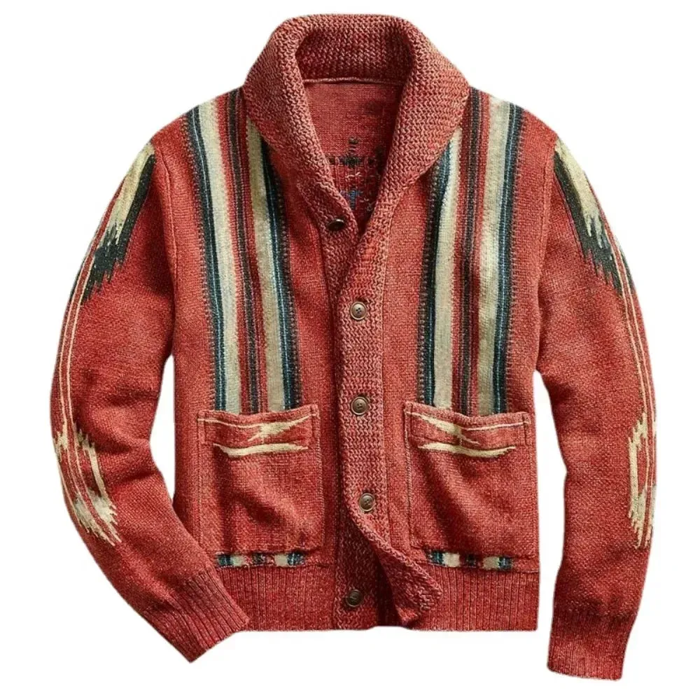 Native American Inspired Mens Autumn Warm Winter Knitted Cardigan Sweater Jacket