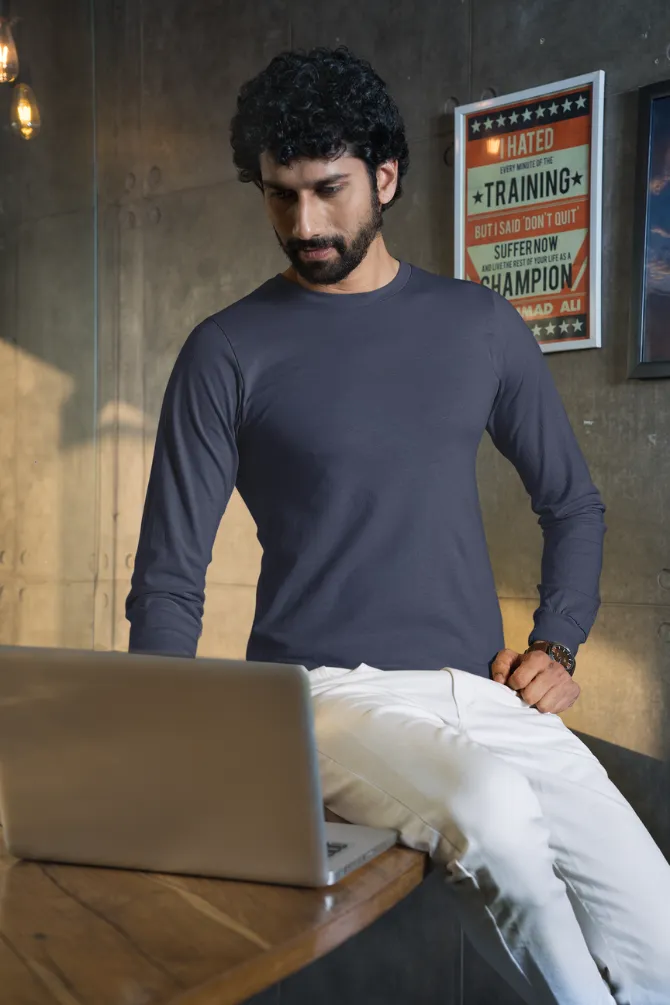 Navy Blue Full Sleeve T-shirt for men