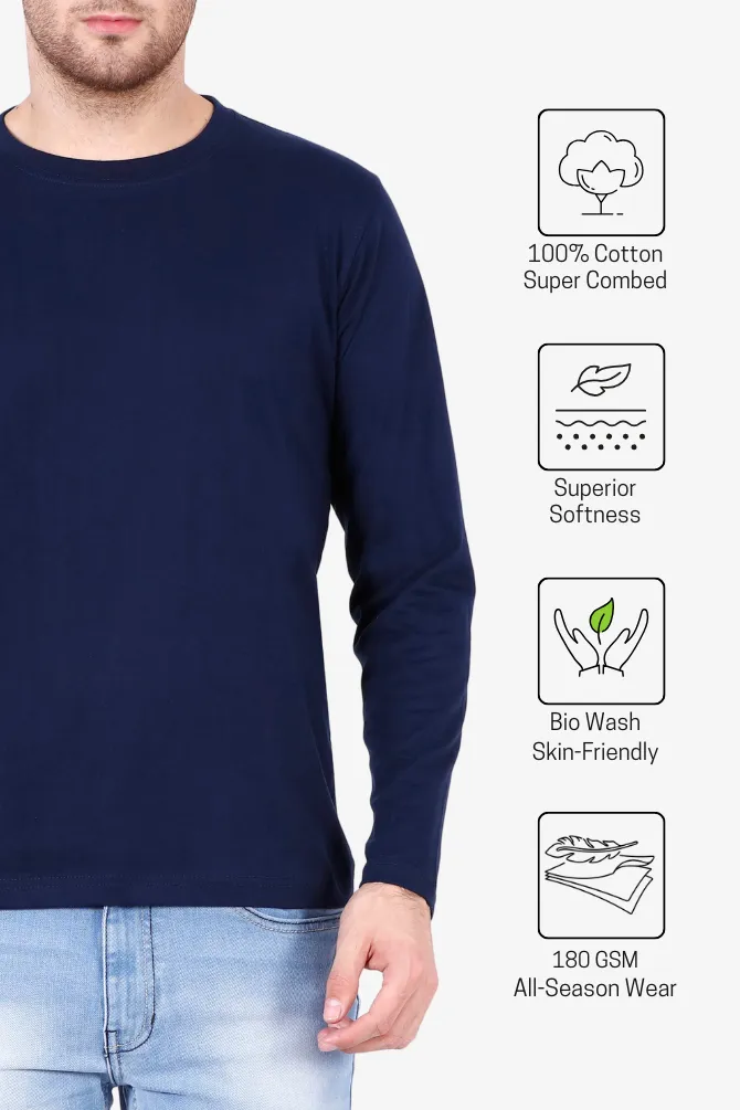 Navy Blue Full Sleeve T-shirt for men