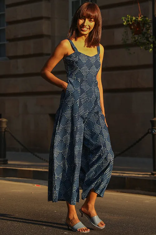 Okhai 'Forget Me Not' Pure Cotton Indigo Sleeveless Jumpsuit