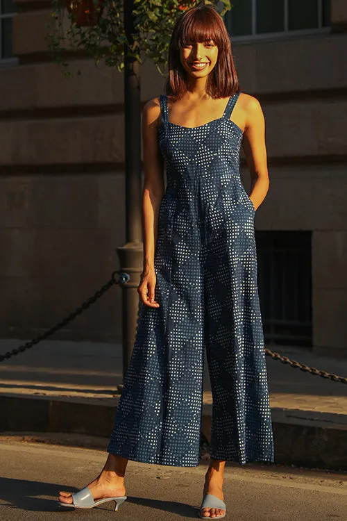 Okhai 'Forget Me Not' Pure Cotton Indigo Sleeveless Jumpsuit