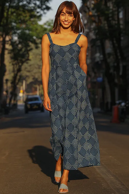 Okhai 'Forget Me Not' Pure Cotton Indigo Sleeveless Jumpsuit