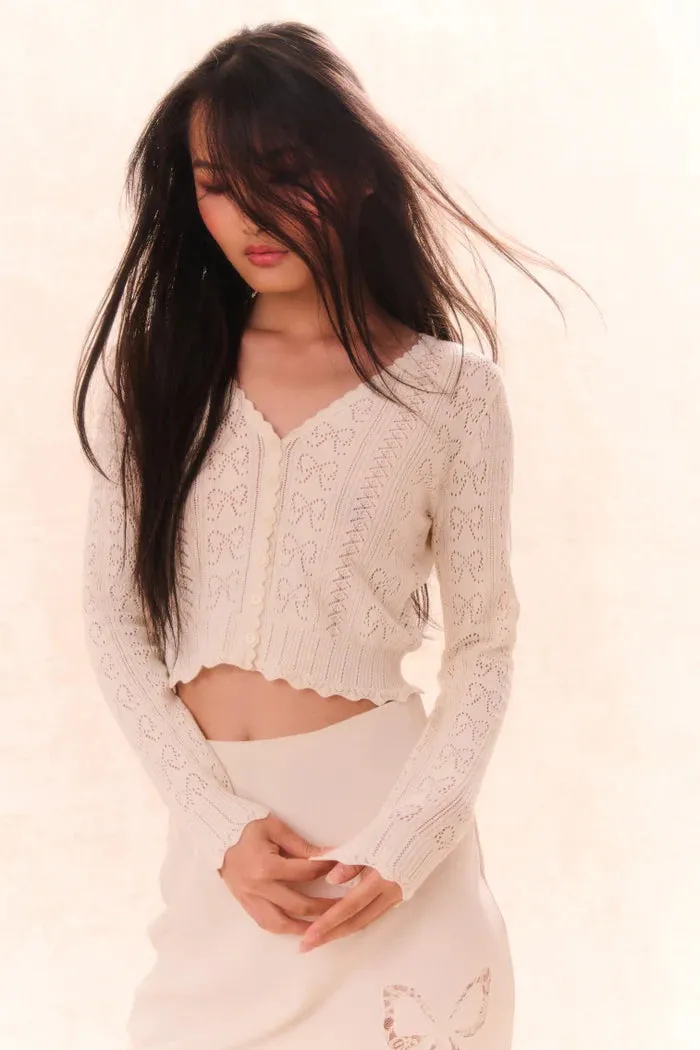 Petra Pointelle Cotton Cardigan- Ivory [LoveShackFancy]