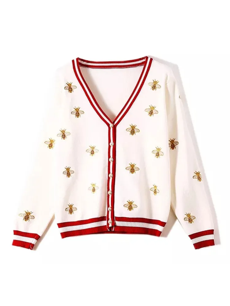 Preppy Bee Embroidered Cardigan