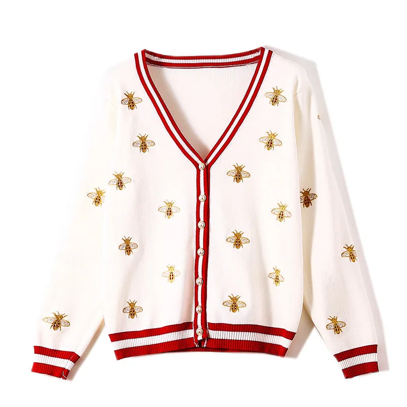 Preppy Bee Embroidered Cardigan