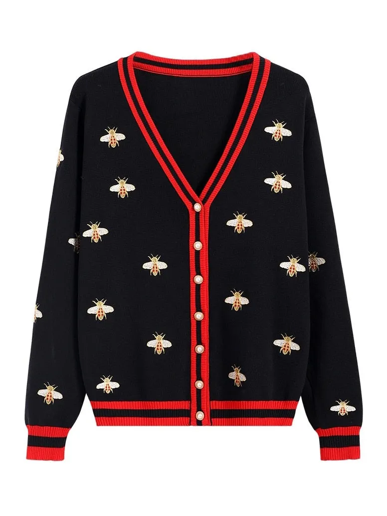 Preppy Bee Embroidered Cardigan