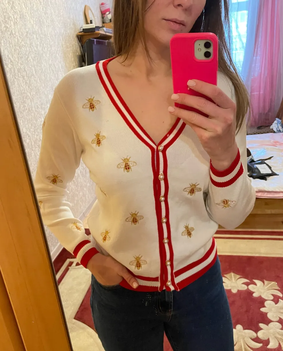 Preppy Bee Embroidered Cardigan