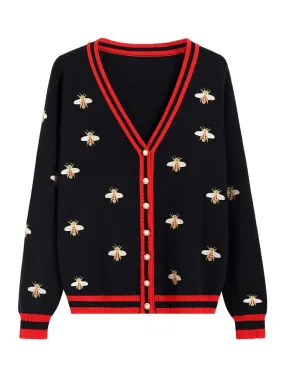 Preppy Bee Embroidered Cardigan