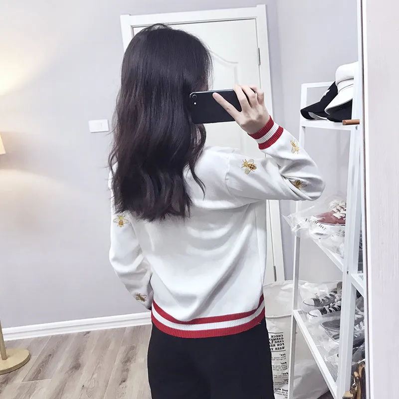 Preppy Bee Embroidered Cardigan