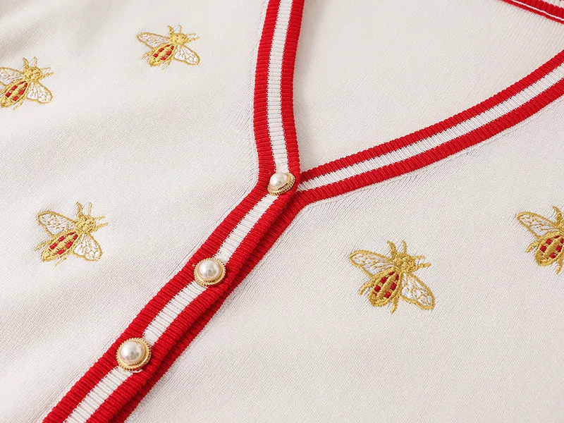 Preppy Bee Embroidered Cardigan