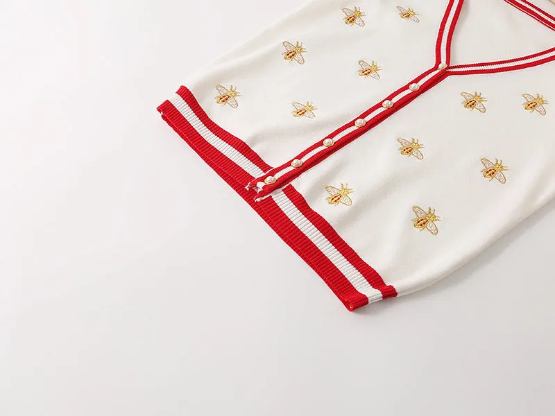 Preppy Bee Embroidered Cardigan