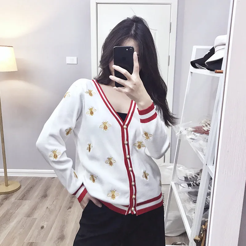 Preppy Bee Embroidered Cardigan
