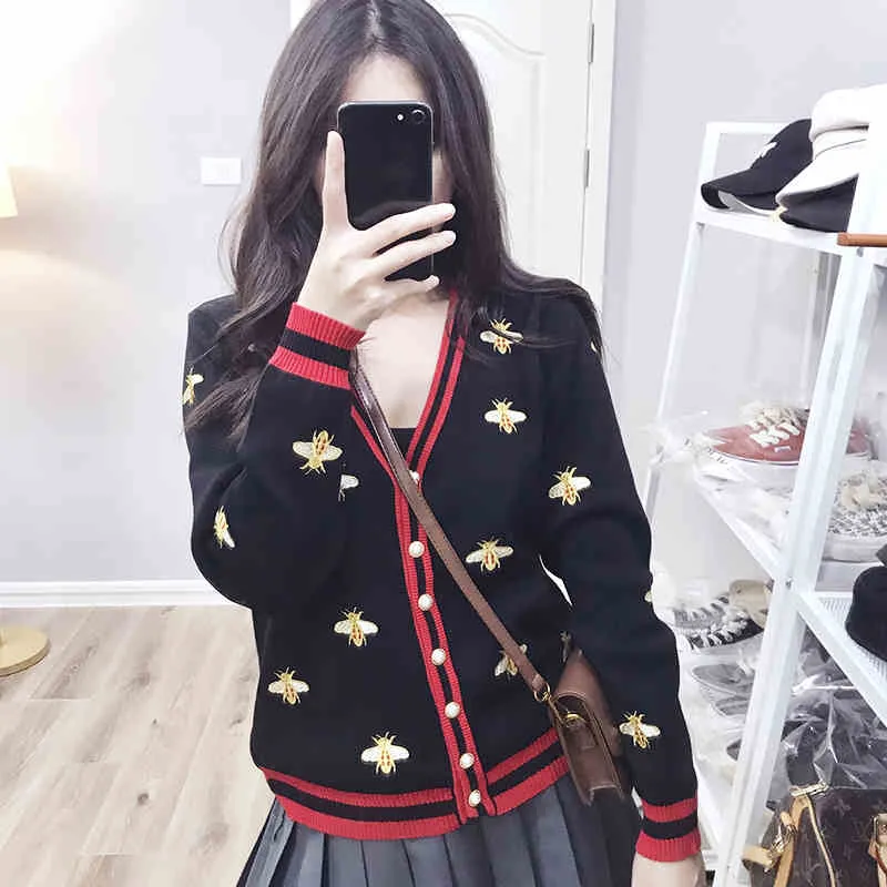 Preppy Bee Embroidered Cardigan