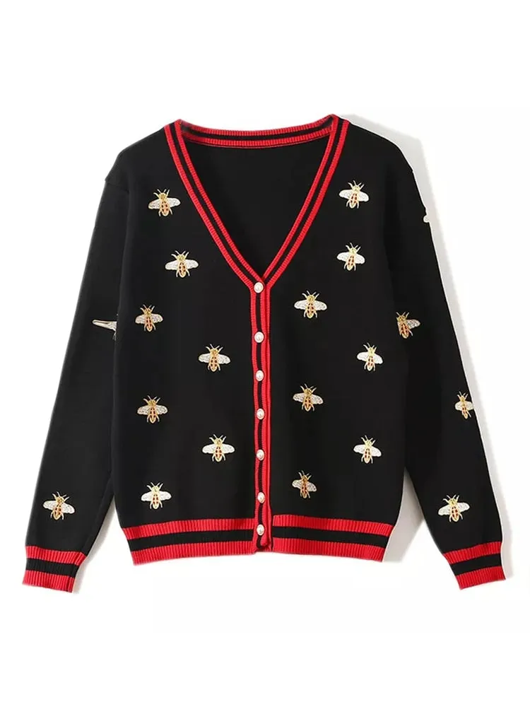 Preppy Bee Embroidered Cardigan