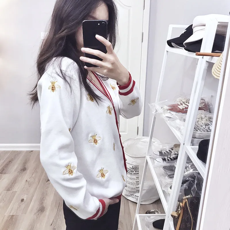 Preppy Bee Embroidered Cardigan