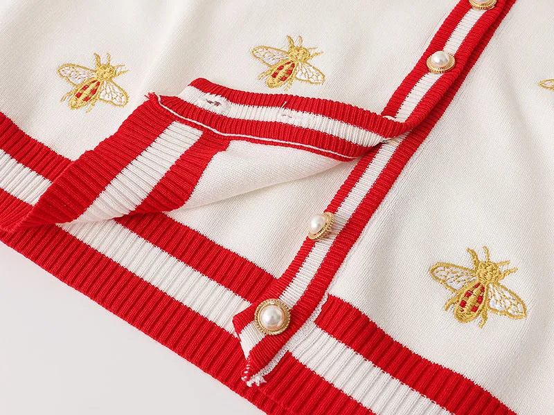 Preppy Bee Embroidered Cardigan