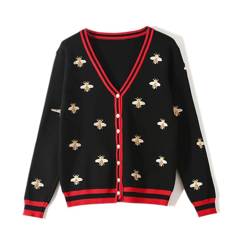 Preppy Bee Embroidered Cardigan