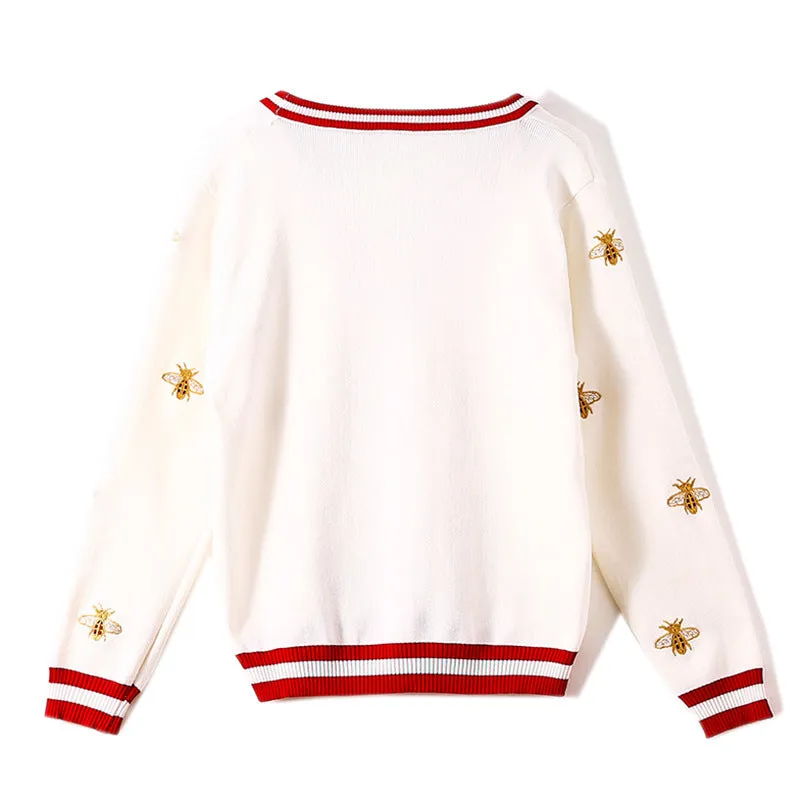 Preppy Bee Embroidered Cardigan