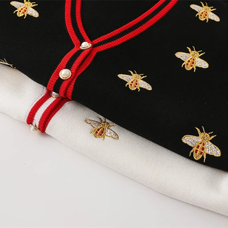 Preppy Bee Embroidered Cardigan