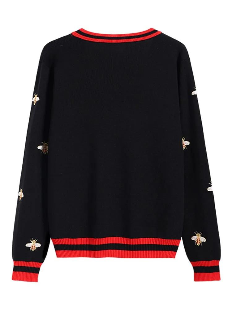 Preppy Bee Embroidered Cardigan