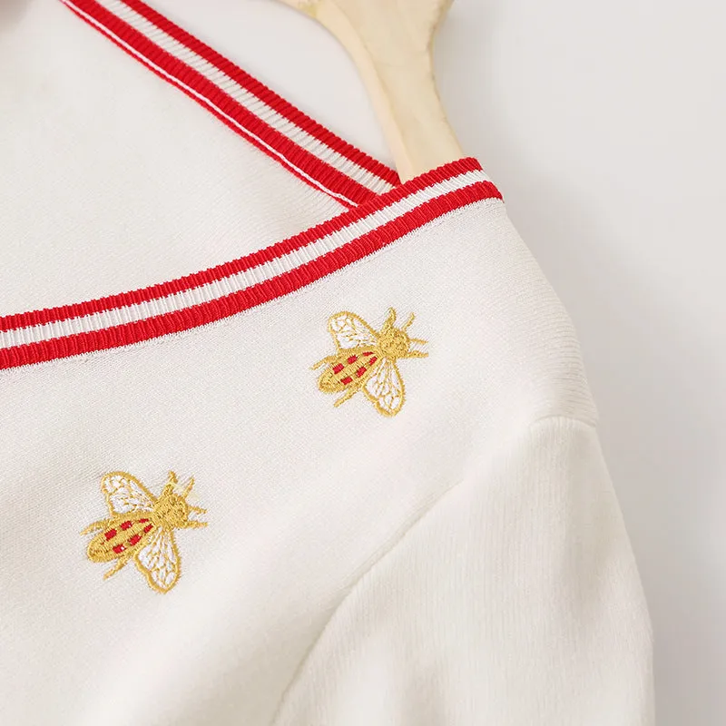 Preppy Bee Embroidered Cardigan