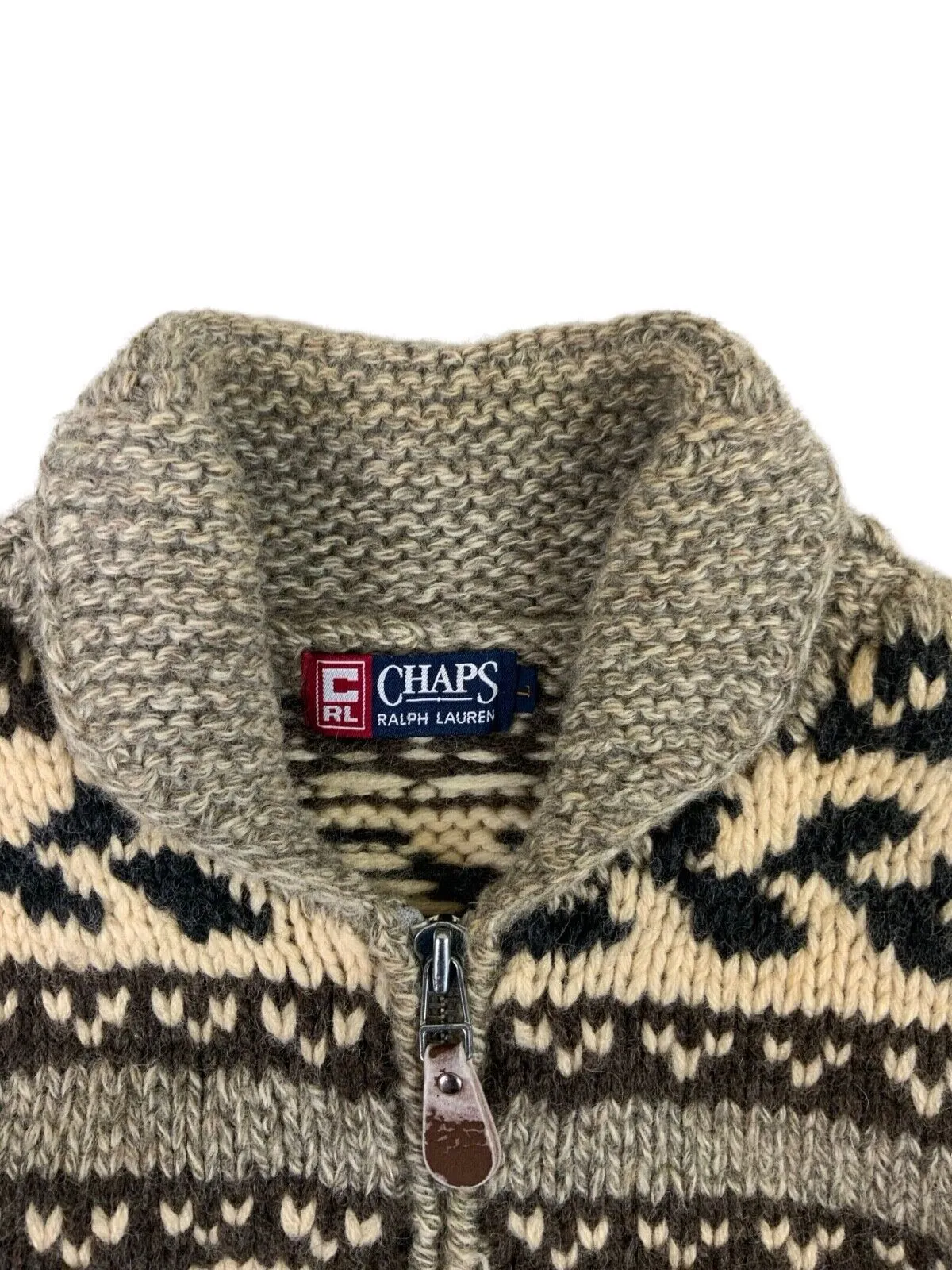 RALPH LAUREN RL CHAPS HAND KNIT WOOL COWICHAN STYLE CARDIGAN ROCKABILLY L 42