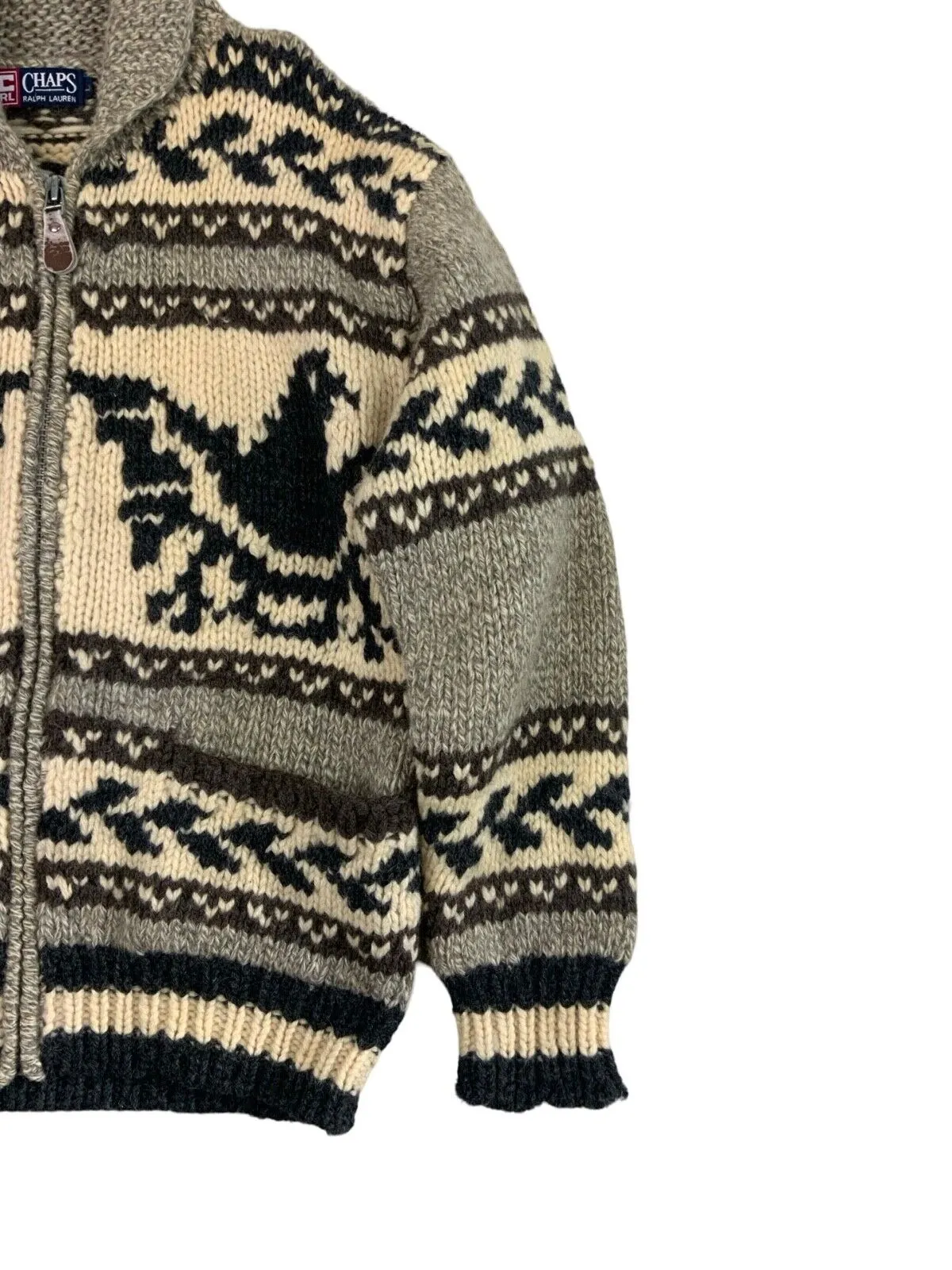 RALPH LAUREN RL CHAPS HAND KNIT WOOL COWICHAN STYLE CARDIGAN ROCKABILLY L 42