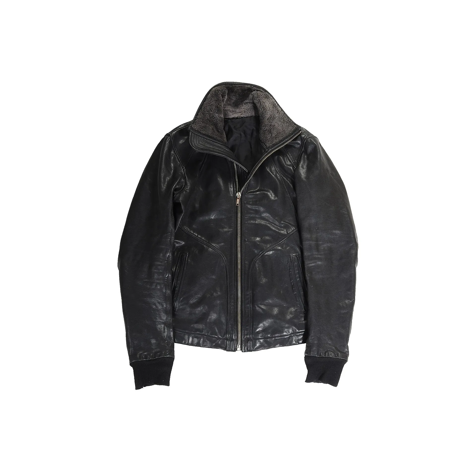 Rick Owens FW08 Stag Fur Collar Geo Leather Jacket