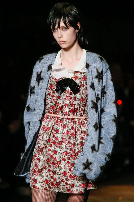 Saint Laurent - Long Sleeve Light Blue Cardigan with Black Stars - M