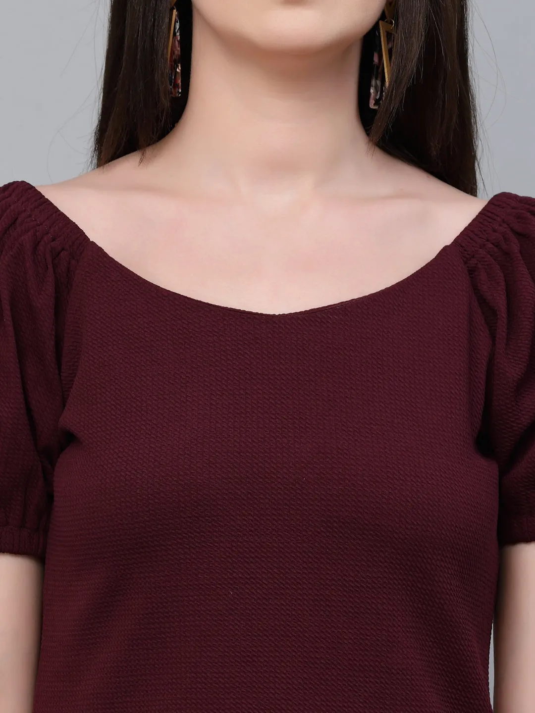 Style Quotient Women Maroon Poly Knit Smart Casual Top