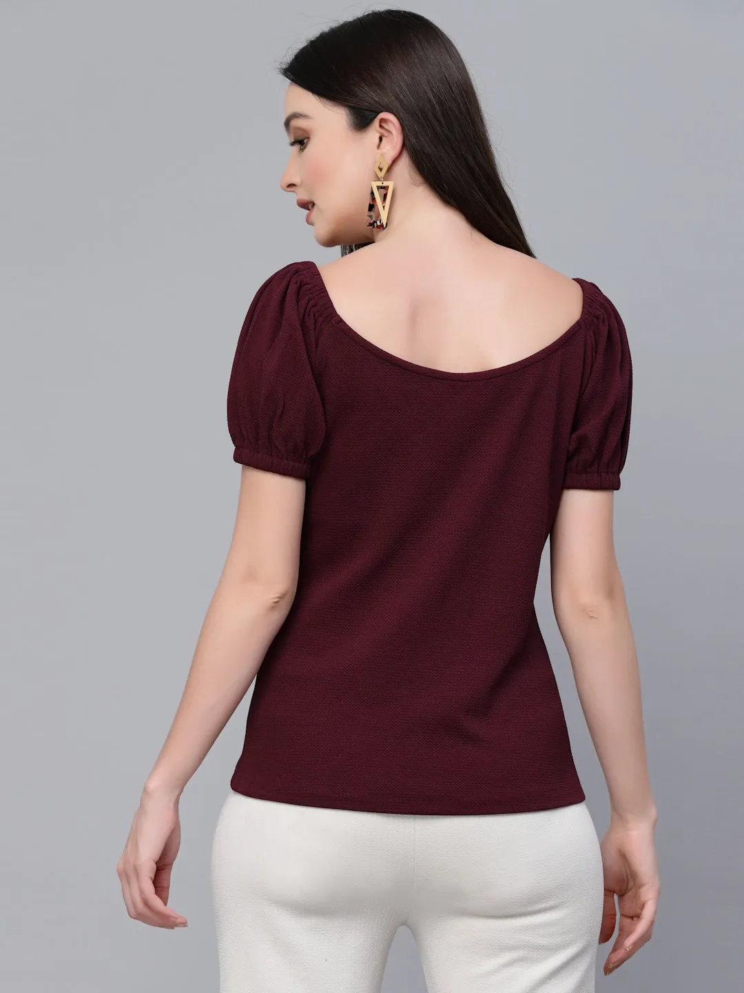 Style Quotient Women Maroon Poly Knit Smart Casual Top