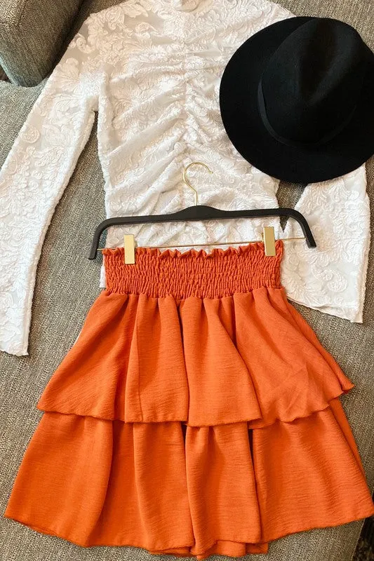 TEEK - SOLID RUFFLE TIERS SMOCKED SKIRT