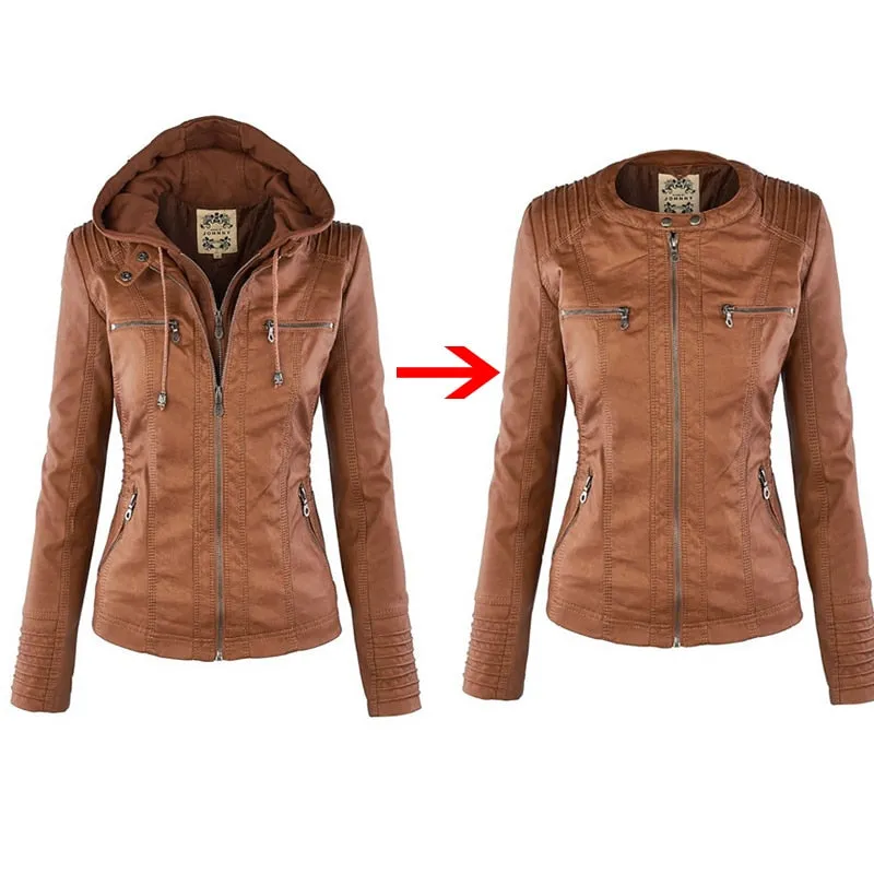 VenusFox Windproof Faux Leather Jacket Plus Size