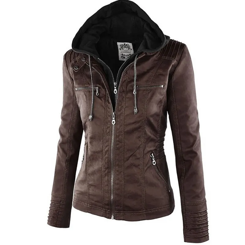 VenusFox Windproof Faux Leather Jacket Plus Size
