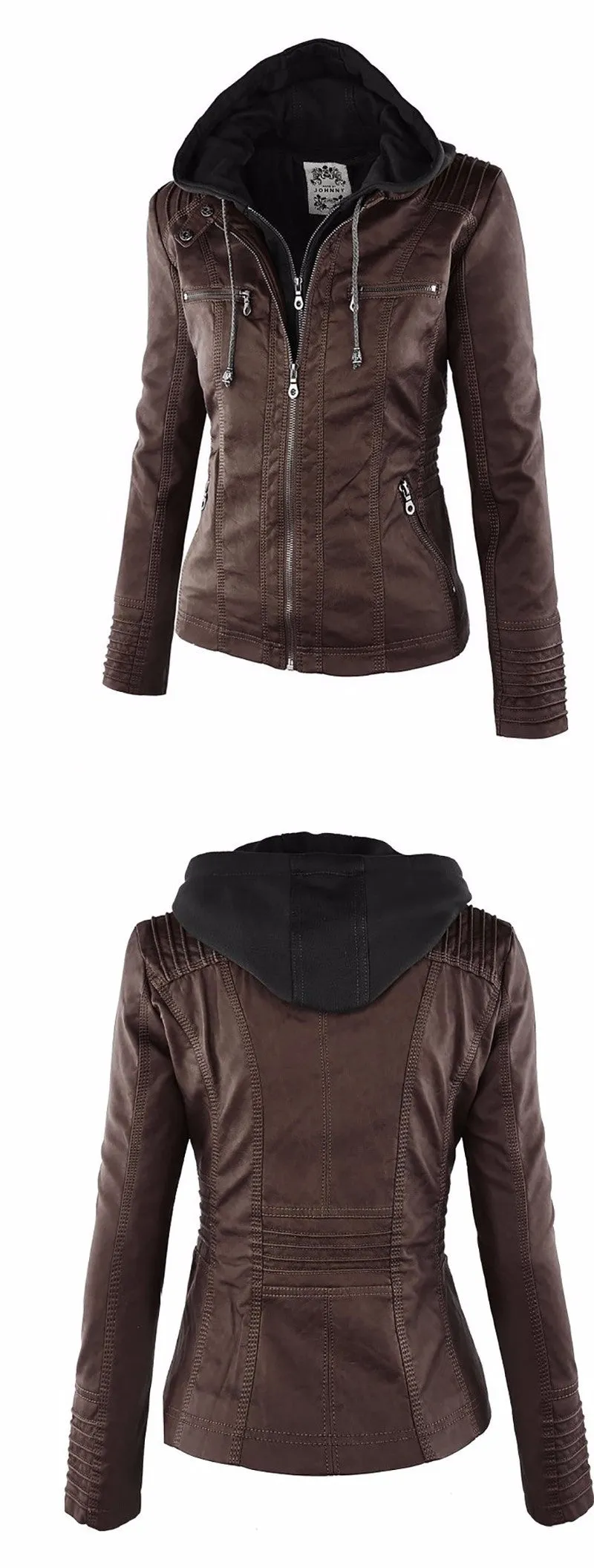 VenusFox Windproof Faux Leather Jacket Plus Size