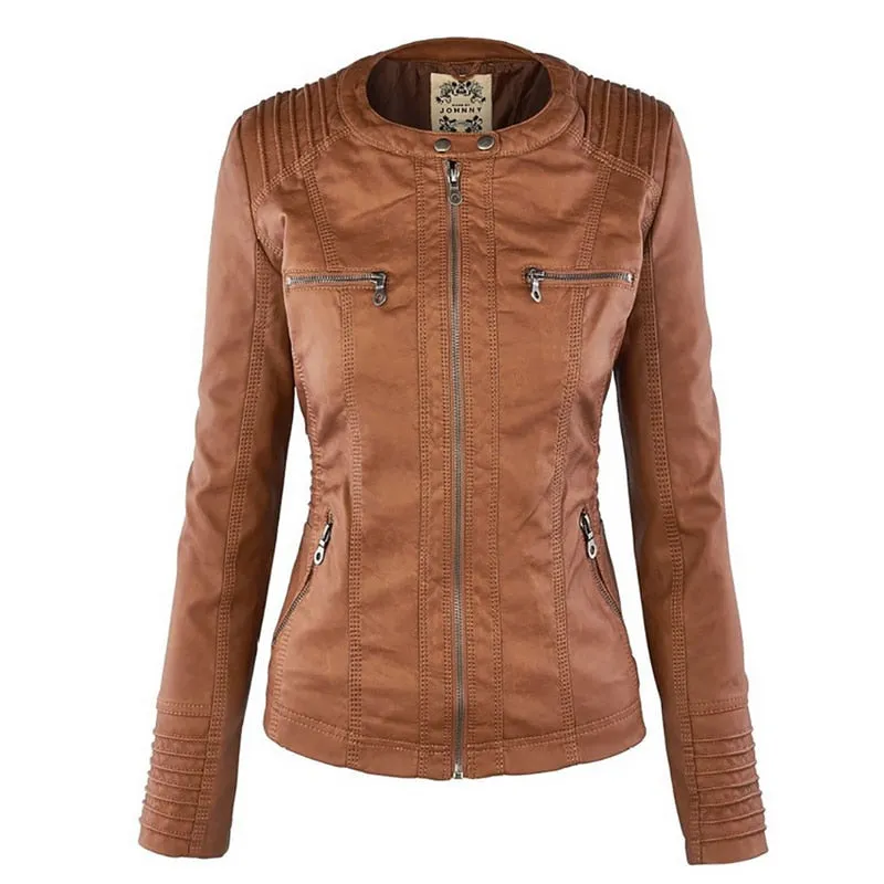 VenusFox Windproof Faux Leather Jacket Plus Size