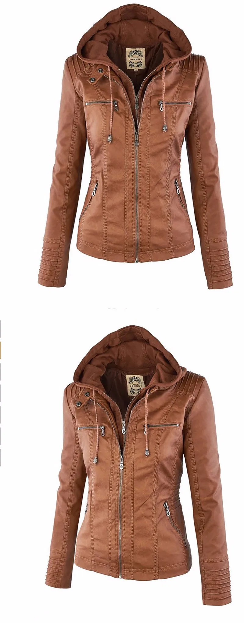 VenusFox Windproof Faux Leather Jacket Plus Size