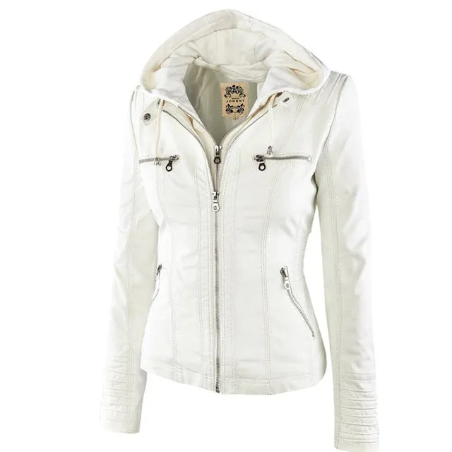 VenusFox Windproof Faux Leather Jacket Plus Size
