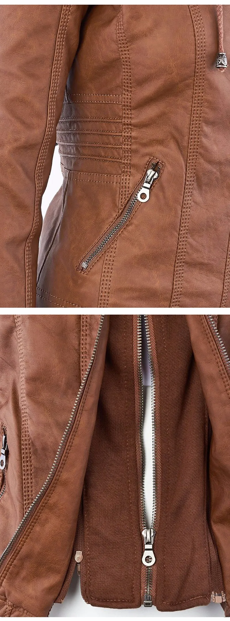 VenusFox Windproof Faux Leather Jacket Plus Size