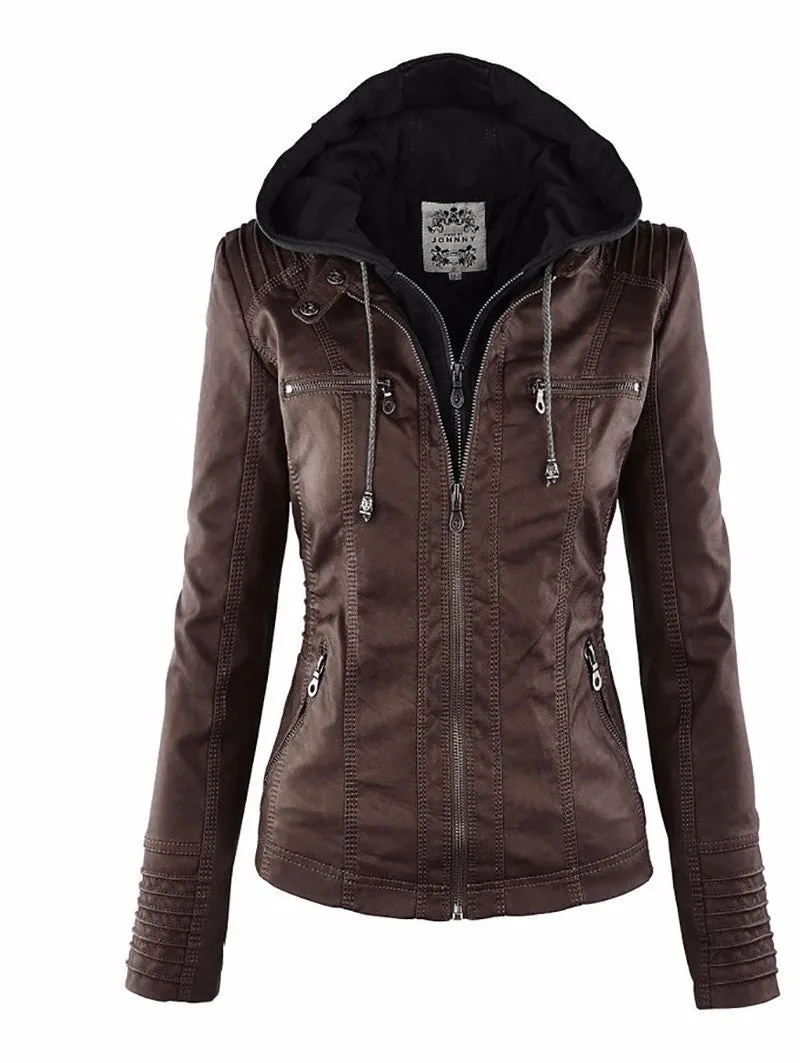 VenusFox Windproof Faux Leather Jacket Plus Size